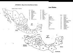 [ai] A black and white map of Mexico displaying its 32 states, numbered from 1 to 32. The map includes labeled borders and a legend indicating the state names next to the corresponding numbers.